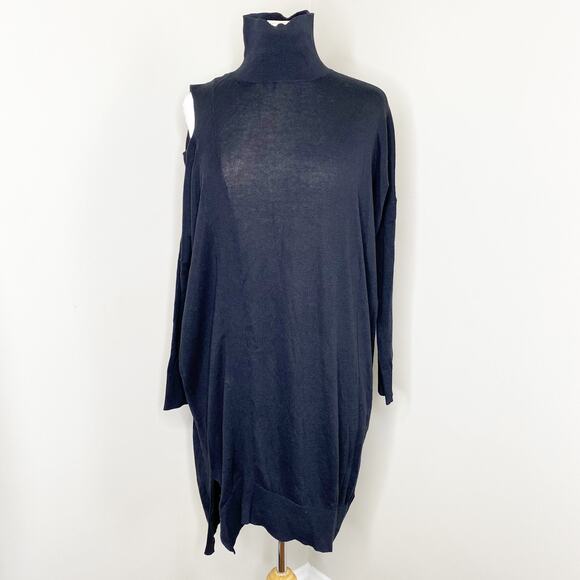 ALLSAINTS Cecily Black Asymmetrical Turtle Neck Sweater Dress Small - Picture 2 of 9
